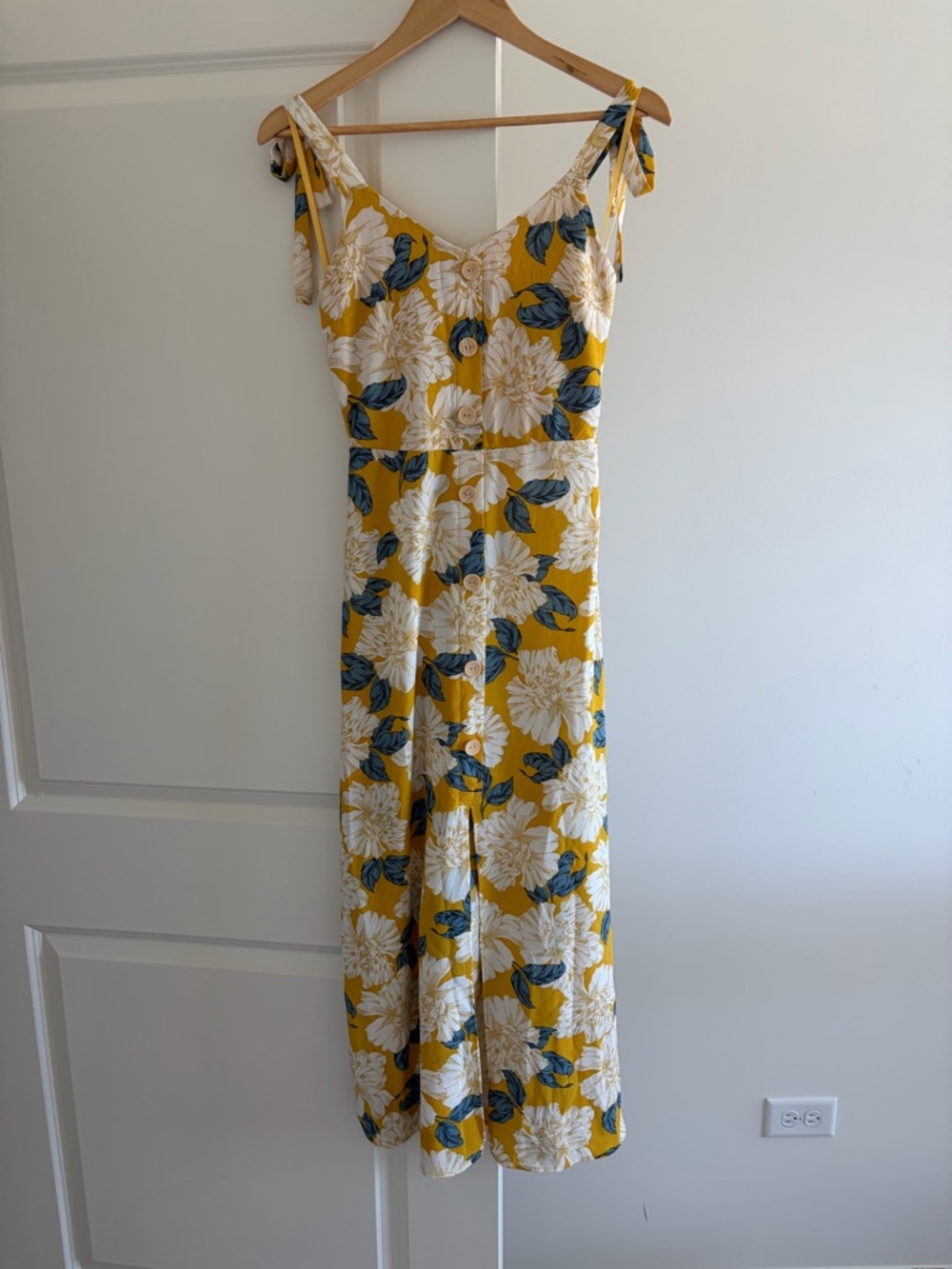 Yellow Floral Button-Front Midi Dress
